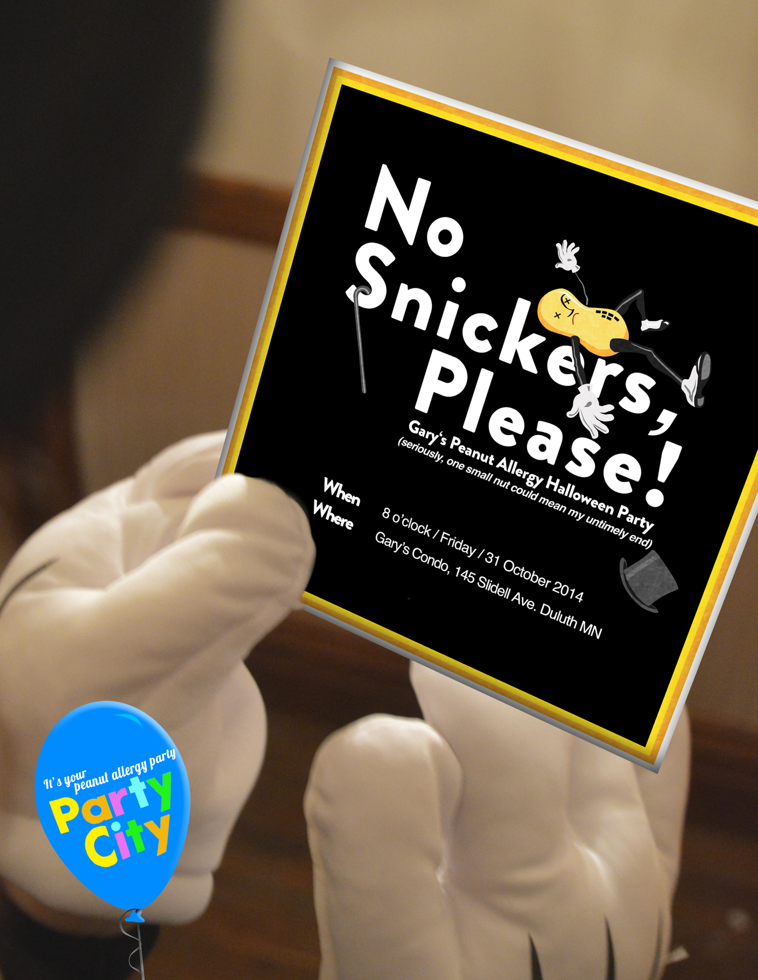No Snickers Please — peanut allergy party invitation